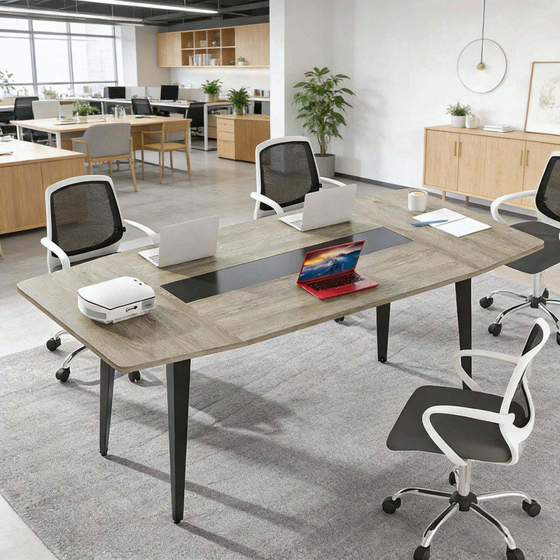 Boat Shaped Conference Table with Cable Grommets