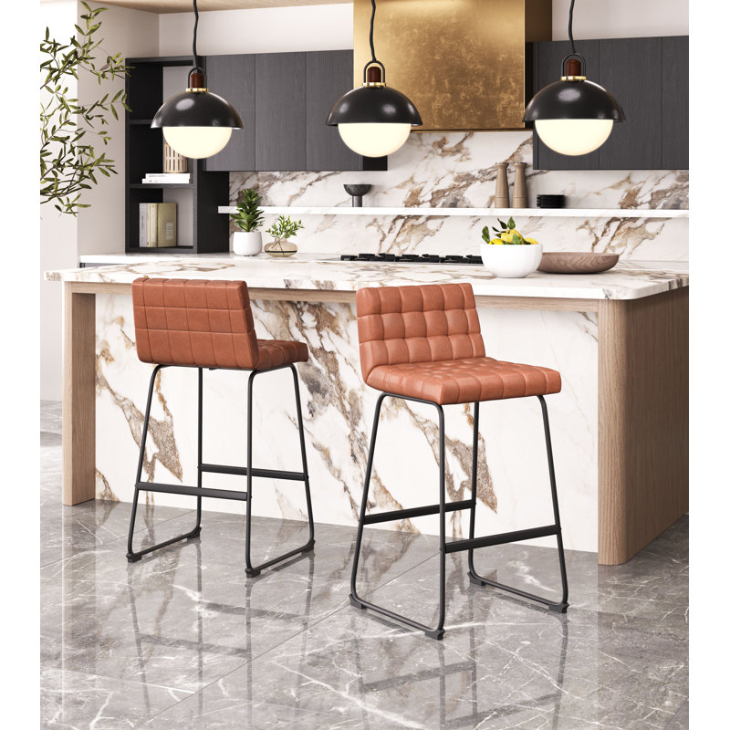 Pago Upholstered Counter Stool, Bar Stool (29.9" Seat Height), 100% Polyurethane-Brown