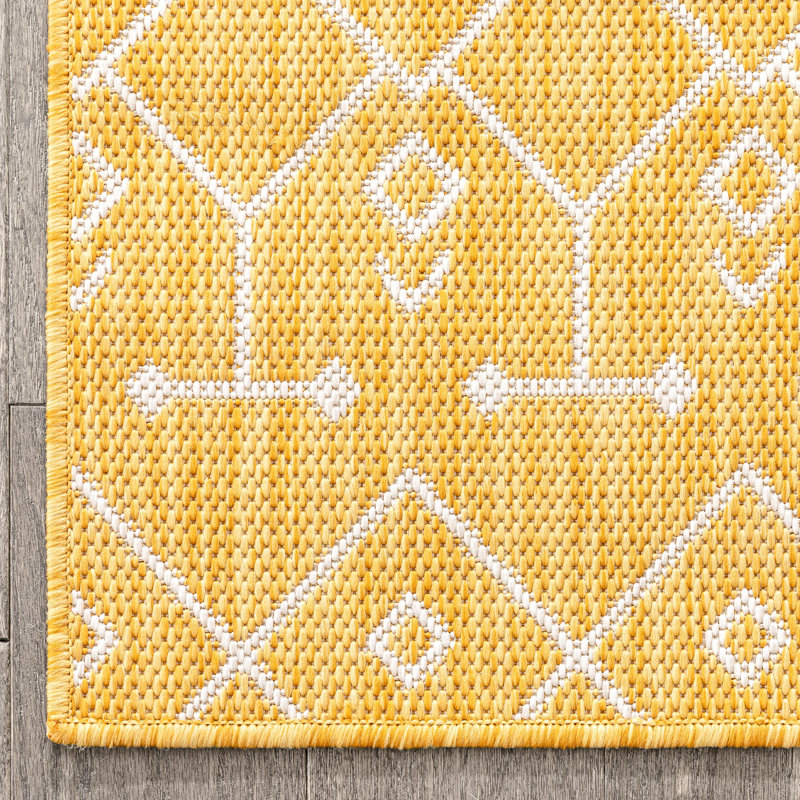 Tapis intérieur / extérieur jaune Marshanna, Tapis de couloir 2 pi 7 po x 9 pi 10 po