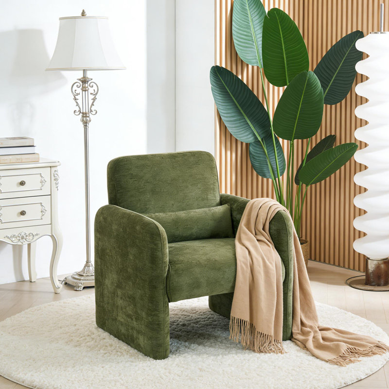 Upholstered Armchair, Green Chenille