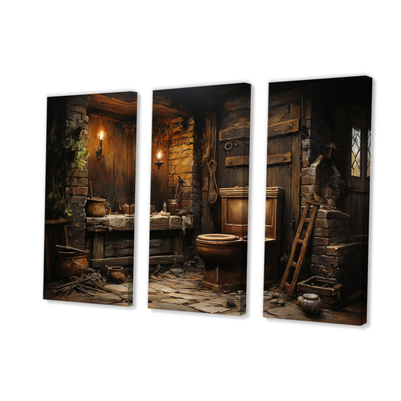 "Bathroom Bathroom", impression rustique sur toile 3 pièces, H 32 po x l 48 po x P 1 po