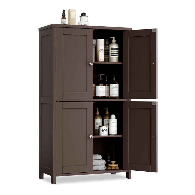 42.6" H Floor Storage Cabinet, Freestanding Cabinet With 4 Doors, Brown