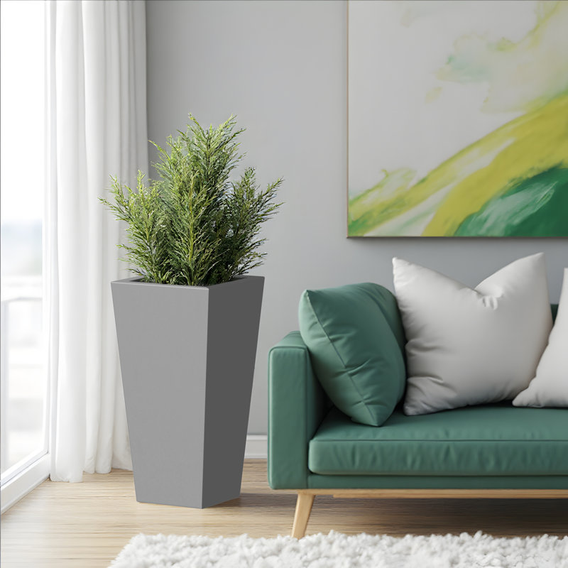 Grand pot de fleurs fuselé en métal, H 15 po x l 30 po x P 15 po, Gris