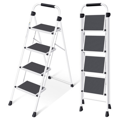 4 Step Stool Heavy Duty Sturdy Safety Steel Tall Step Stool with Handrails and Wide Steps