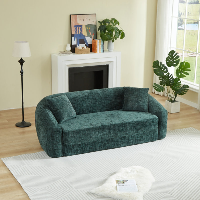 Canapé inclinable convertible incurvé de 87 pouces, canapé-lit 2 en 1 escamotable, avec base coulissante et siège profond, comprend deux coussins, fauteuil inclinable en chenille, aucun assemblage requis, vert
