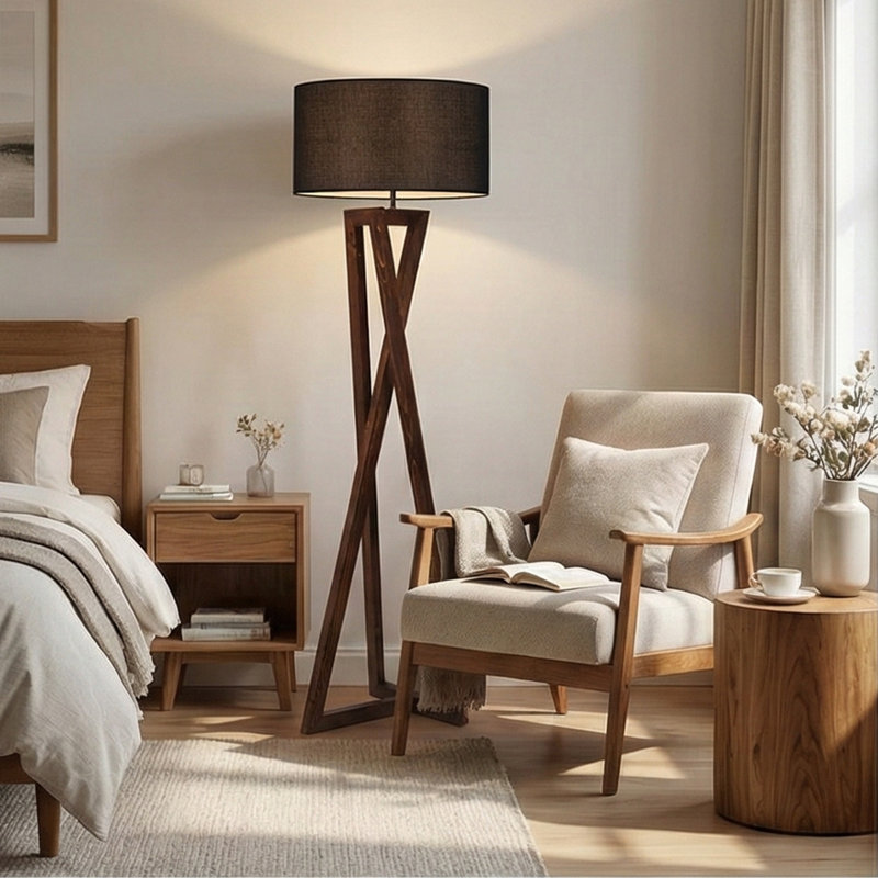 Lampe sur pied Jahzair, Noyer, Noir