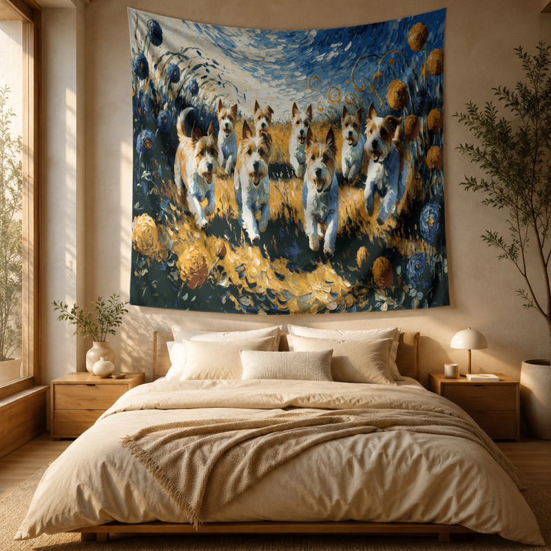 Tapisserie murale «Dogs Toy Fox Terrier», 88 po x 104 po