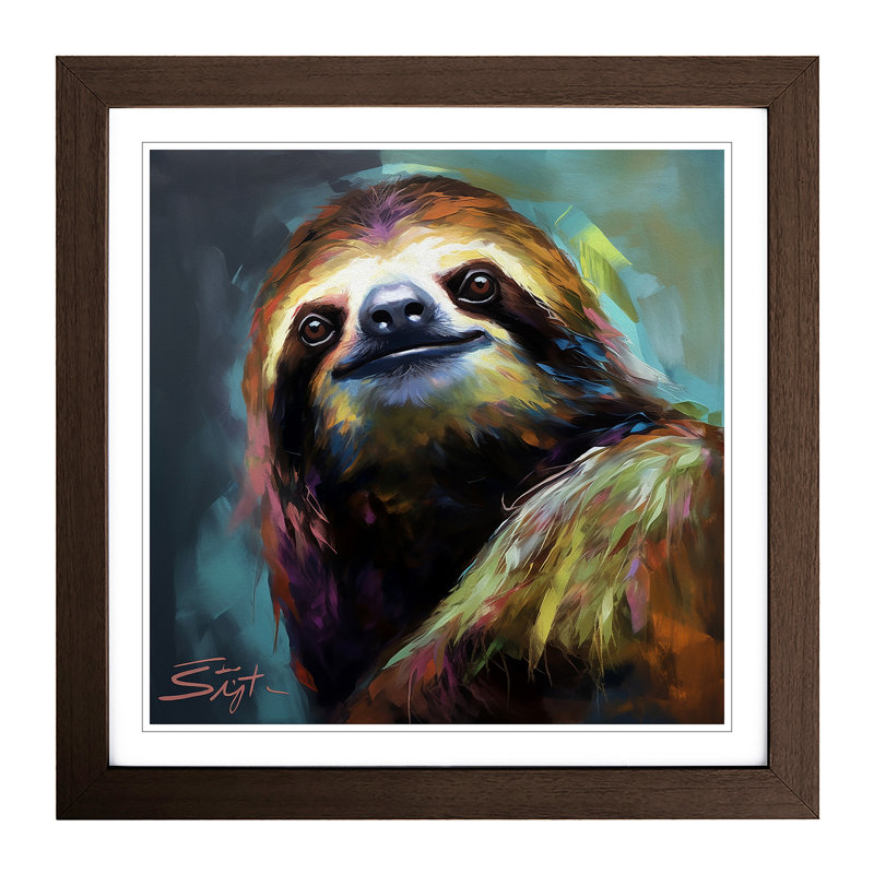 Sloth Gestural - Single Picture Frame Print on Wood, Walnut