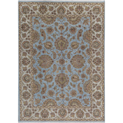 Wool Oriental Area Rug in Blue/Ivory/Green