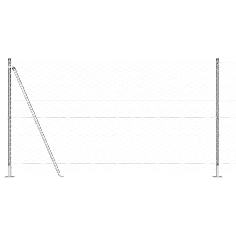 Vidaxl Fence With Posts PVC-Coated Steel, Silver, 120cm H x 2500cm W x 3.2cm D