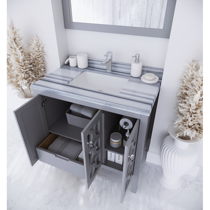 Ensemble de meuble-lavabo simple 36 po Caballero, Gris, Bandes blanches