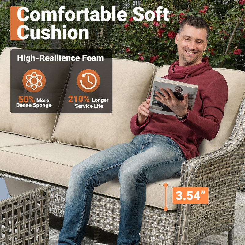 Emanuell 5 - Person  Patio Conversation Sets, Premium All-Weather Wicker Patio Sofa Set with Cushions, Beige