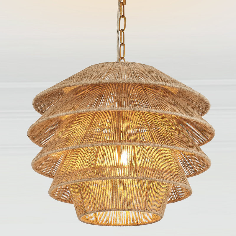 Dia 17.72 Inches, 1-Light Modern Farmhouse Chandelier With Hand-Weaving Shade