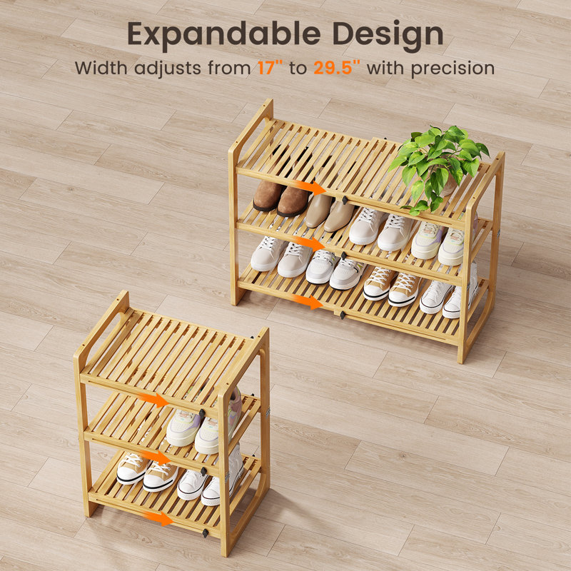 2‑Tier Bamboo Expandable Stackable Shoe Rack, 3-Tier