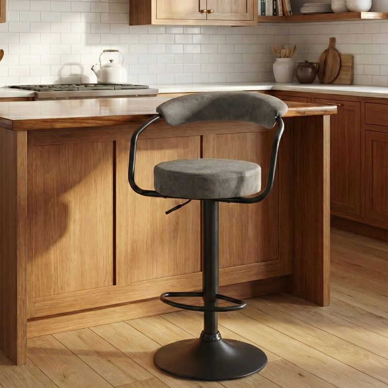 Ghent Swivel Upholstered Adjustable Height Counter Stool with Metal Frame, Grey