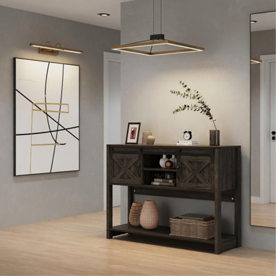 46" Modern Farmhouse Entryway Table with Storage & Sliding Barn Door, Dark Grey