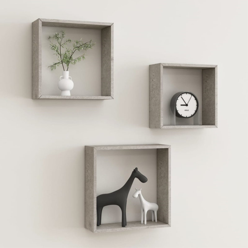 Tablettes murales cubiques flottantes, H 11 po x l 11 po x P 11 po, gris