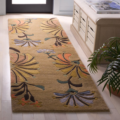 Armstrong Hand Tufted Wool/Cotton with Latex Floral Rug in Golden Olive