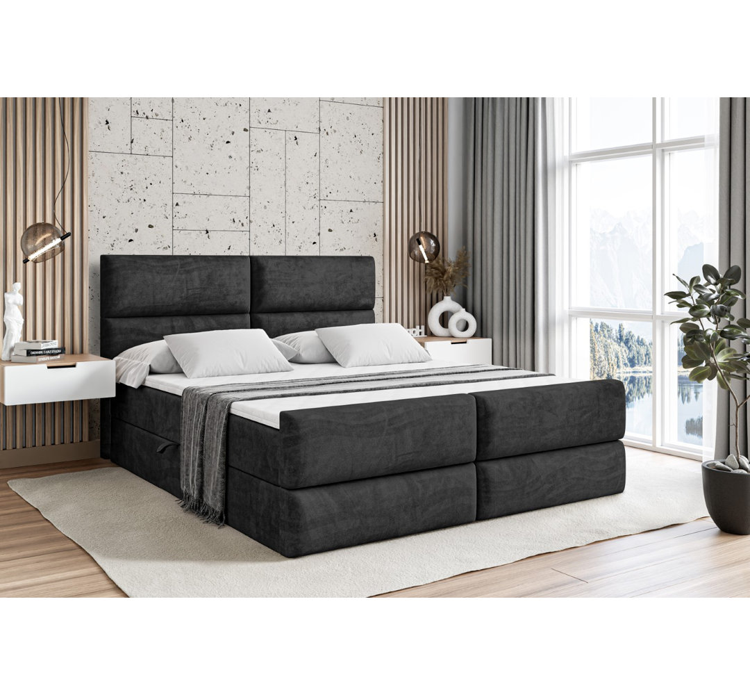 Boxspringbett mit H3 Bonell-Federkernmatratze, Topper und Bettkasten