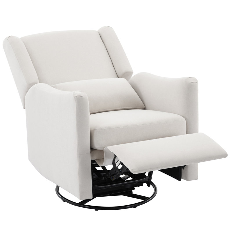 Swivel Recliner Chair with Pillow, Beige Linen