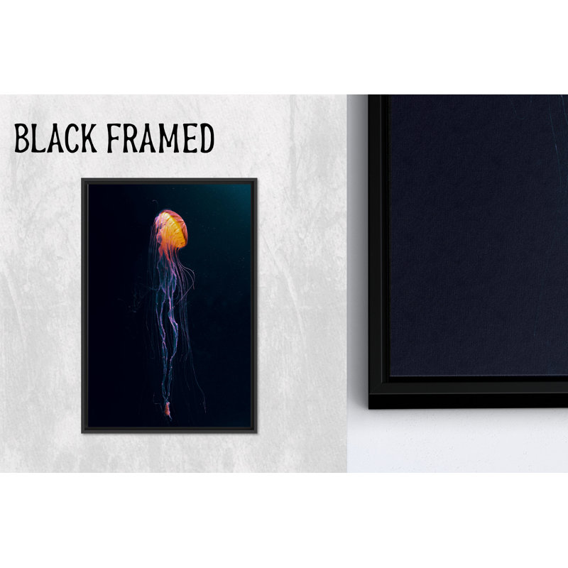 Impression sur toile moderne sous-marine: œuvre d'art méduse vibrante pour la décoration intérieure, 1P BlackFramedCanves