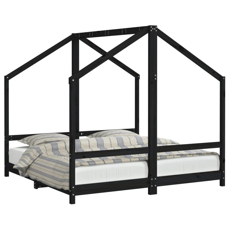 Saer Solid Wood Canopy Bed by Harriet Bee, Black, 80 x 160cm