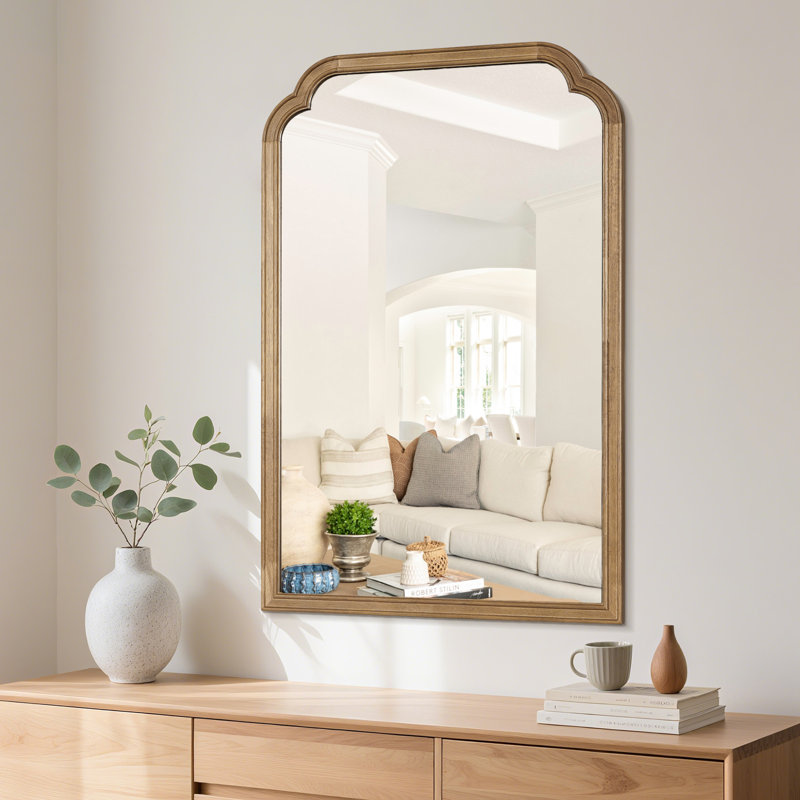 Miroir mural Ancalin, 36 po x 24 po, Bois d'hévéa miel foncé
