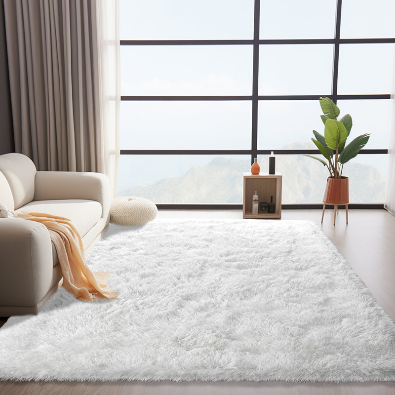 Solid Rug Soft Fluffy White Indoor Area Rug for Living Room Bedroom Nursery Kids Room, Rectangle 5' x 7', White