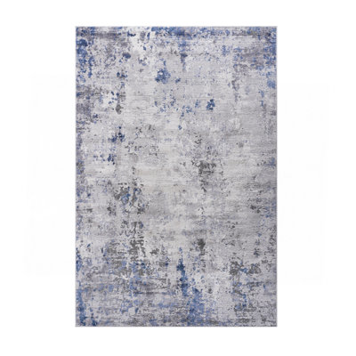 Silver/Blue/Abstract Non-Shedding Living Room Bedroom Dining Home Office Stylish And Stain Resistant Area Rug