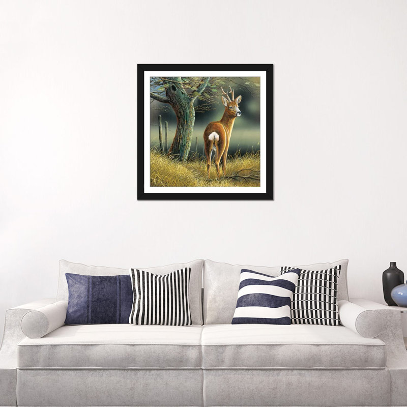 « renne », impression sur toile, Papier d'art encadré noir, Blanc, H 16 po x l 16 po x P 1 po