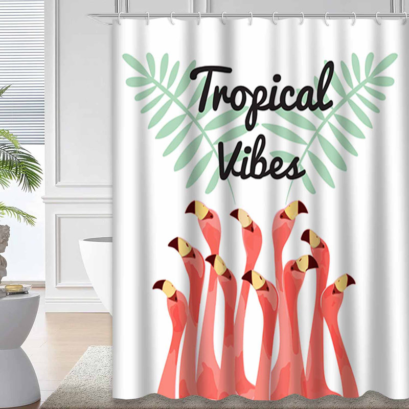 Rideau de douche imperméable avec 12 crochets FlamingoHue, L 72 po x l 72 po