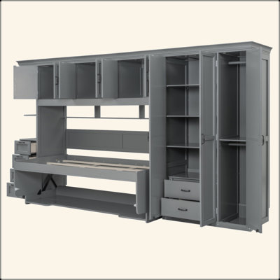 Lit escamotable mural avec garde-robe, armoire et bureau Murphy