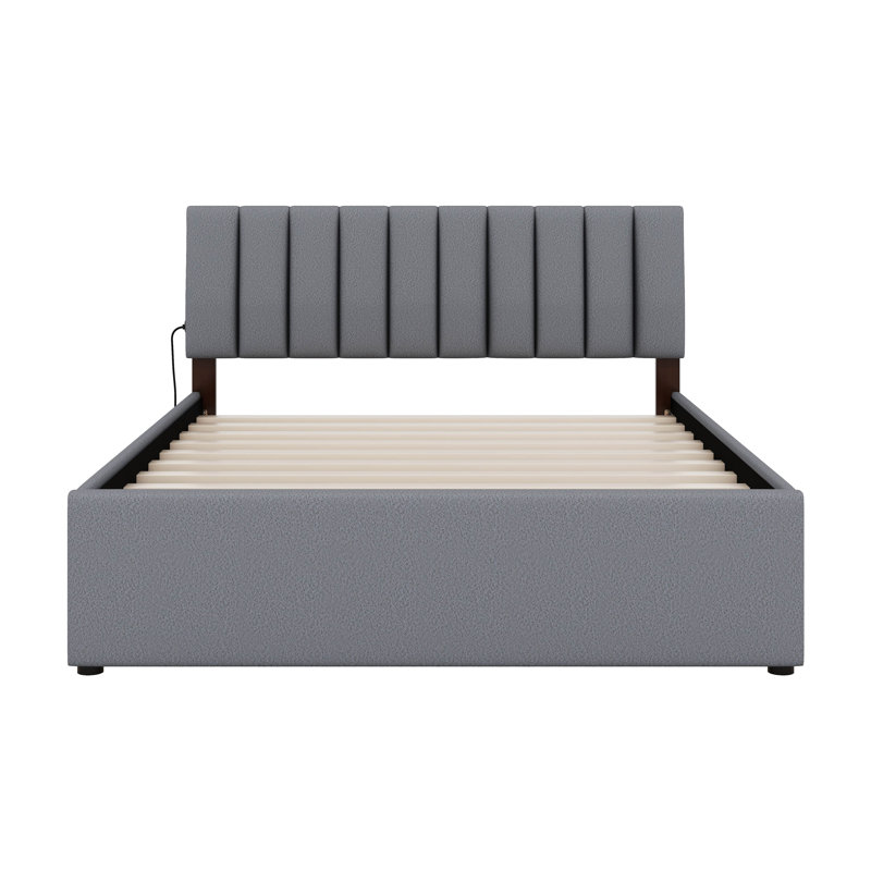 Gosdantin Teddy Fleece Upholstered Platform Bed with Trundle, Gray, Queen