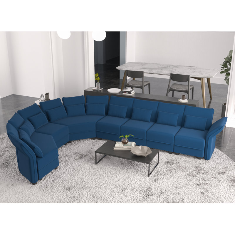 Broddi 7 - Piece Upholstered Reclining Sectional, Blue Microfiber/Microsuede