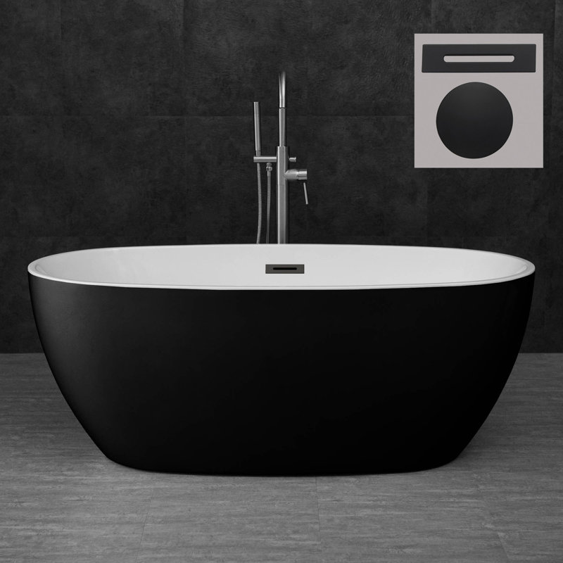 59" x 32" Freestanding Soaking Bathtub, Black, Matte Black