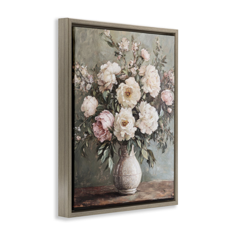  Art mural sur toile flottant avec pivoines roses, H 31 po x l 25 po, Cadre flottant orme Montalcino