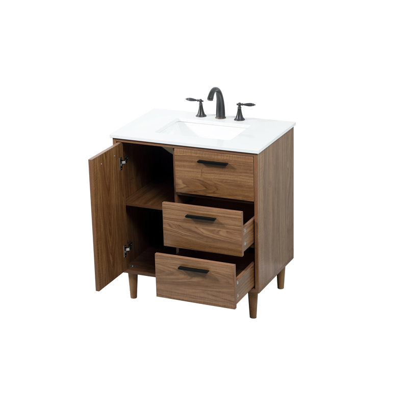 Baldwin 30'' Single Bathroom Vanity with Engineered Marble Top, Walnut Brown