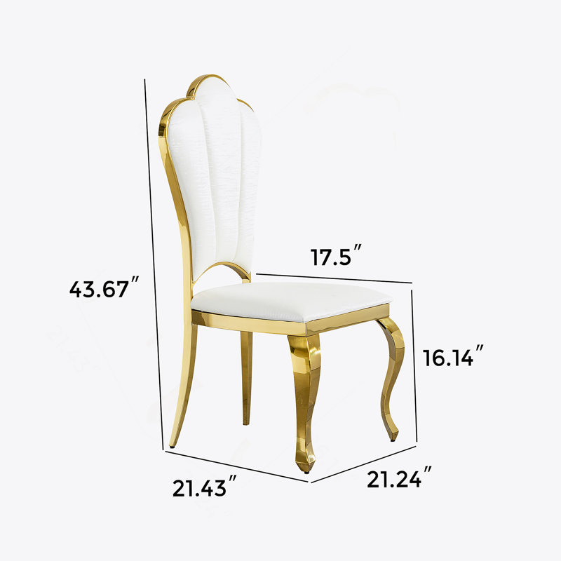Ensemble de 2 chaises de salle à manger en acier inoxydable doré et cuir PU blanc
