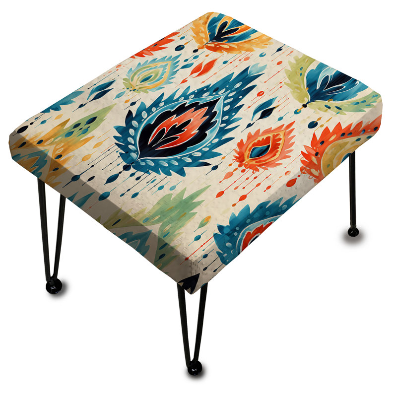 Blue And Orange Ikat Mosaic Fusion - Ikat Rectangle Ottoman