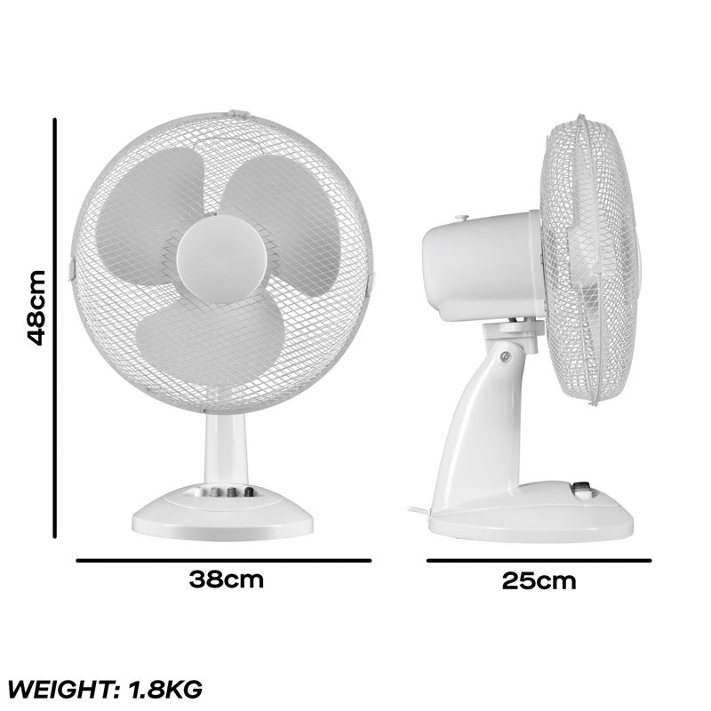 Daewoo Desk Fan With Oscillation And 3 Speeds 12 Inch White