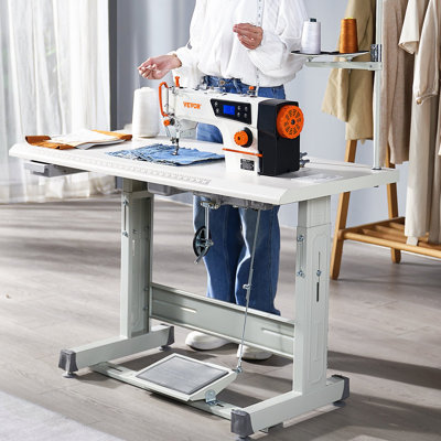 Machine à coudre industrielle, moteur servo amélioré de 550 W avec support de table, machine à coudre robuste à point noué 5000S.P.M, panneau de commande transparent haute vitesse et électromécanisation