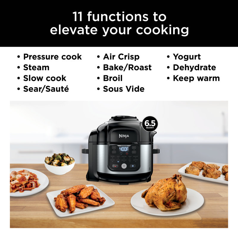 Ninja Foodi 11-in-1 6.5-Quart Pro Pressure Cooker + Air Fryer with Stainless Finish that Steams, Slow Cooks and More