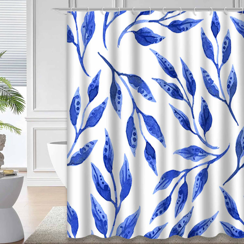 Rideau de douche aquarelle bleu à 12 crochets, L 72 po x l 72 po