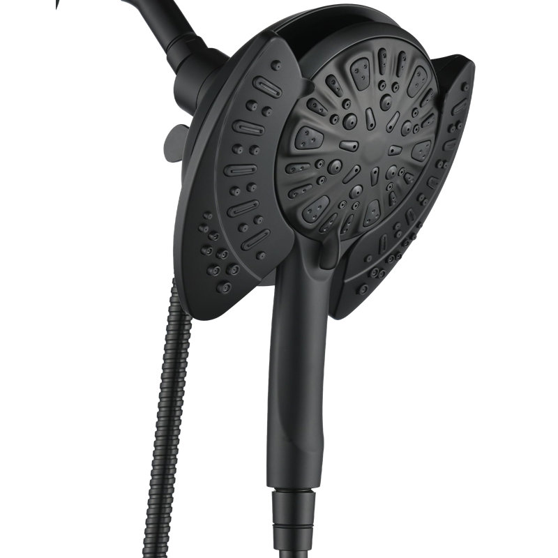 2-In-1 Shower Head With Handheld Combo, 2.5GPM Rainfall, 9 Spray Settings Hand Held Shower, With Hose, Matte Black