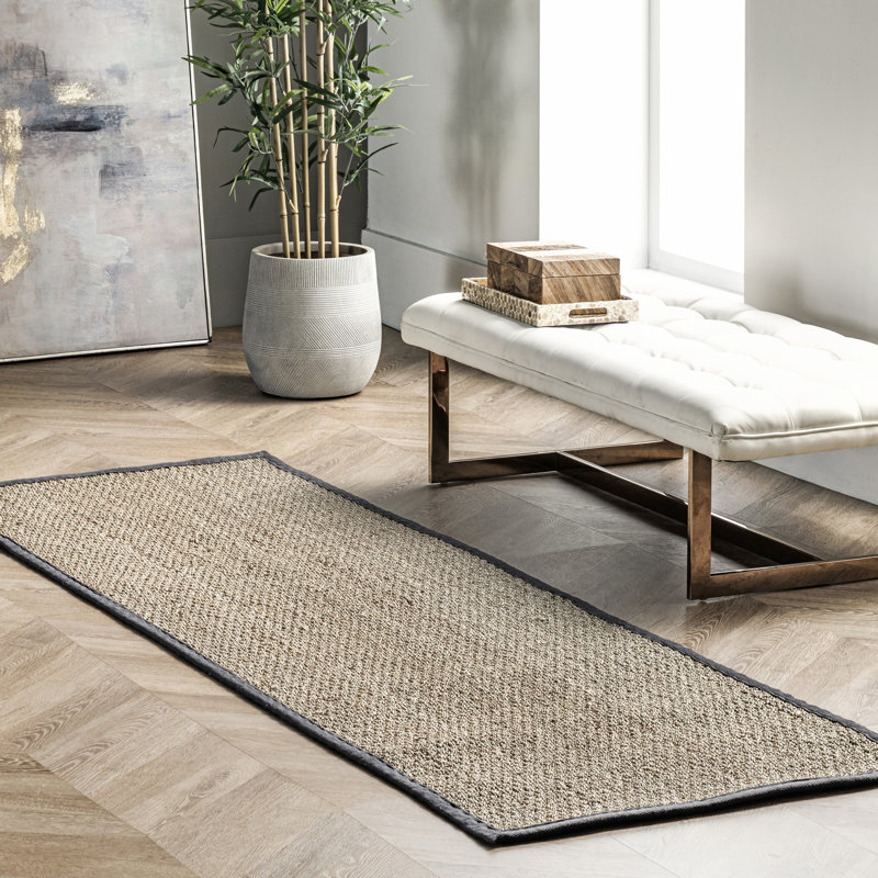 Stephanne Farmhouse Seagrass Natural/Dark Gray Area Rug, Runner 2'6" x 6'