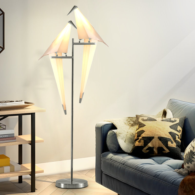 Lampe sur pied oiseau en fer argenté Origami