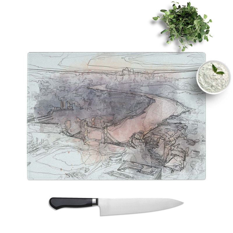 Tempered Glass Sunrise over London Chopping Board, 28.5 cm W x 20 cm L