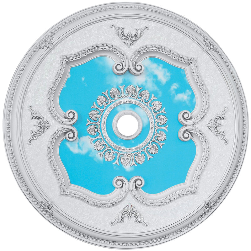 Motif de plafond rond rond classique de 43 po à motif de médaillon bleu ciel