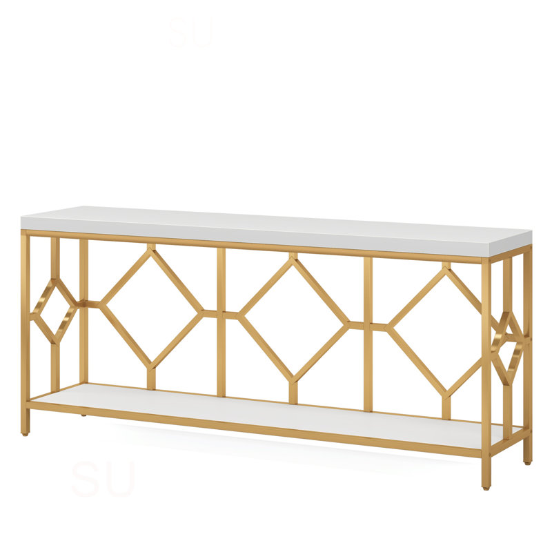 70.9" Extra Long Sofa Table, Industrial Narrow Console Table Behind Couch With Diamond Pattern Metal Frame, 2-Tier Open Storage For Entryway, Living Room