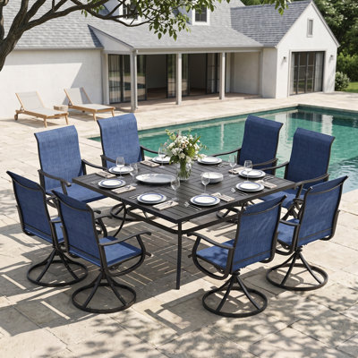 8-Person Square Patio Dining Set With 360° Swivel Textilene Chairs